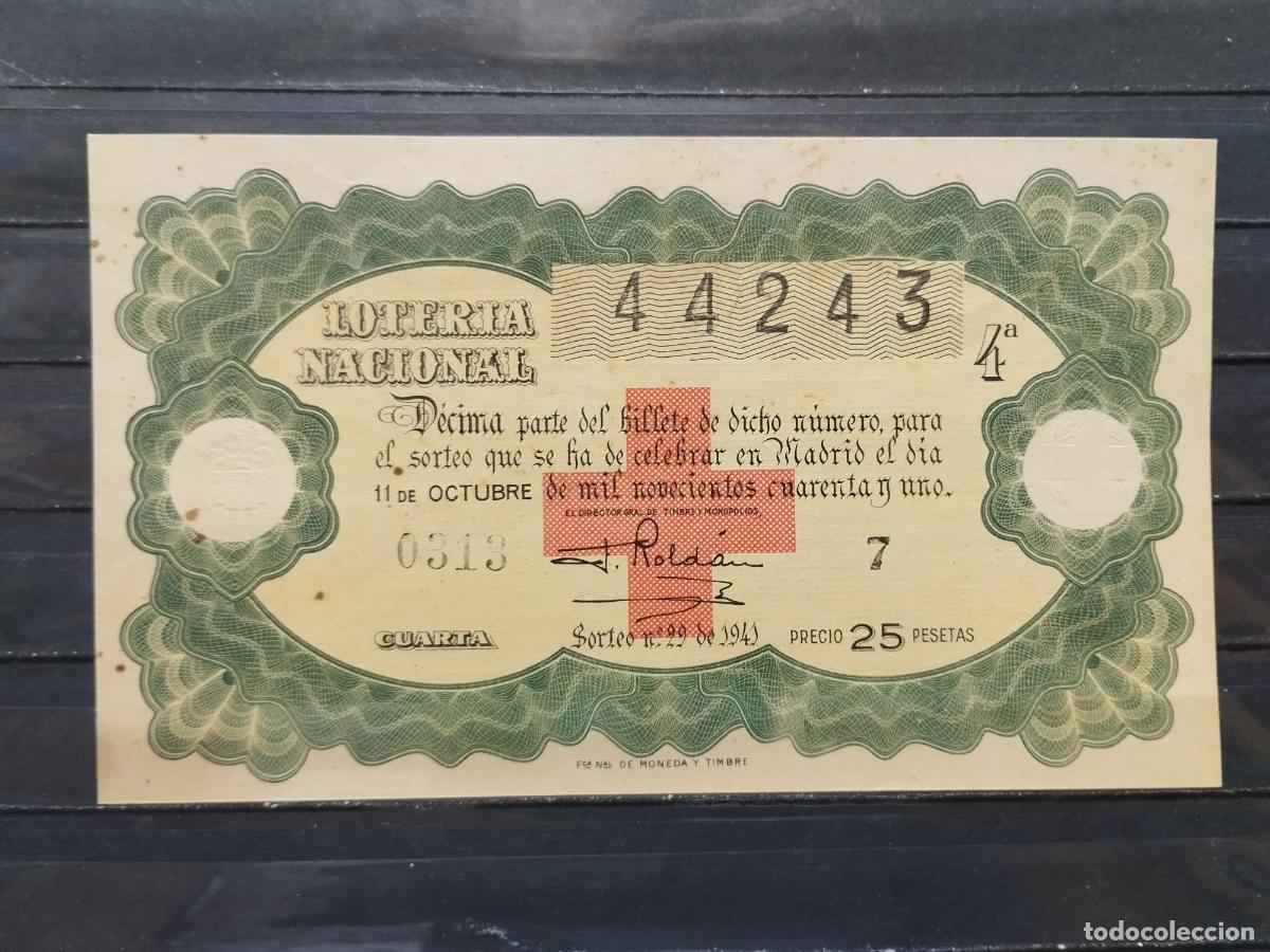 National Spanish Lottery: BZB DECIMO DE LOTERIA 1941. SORTEO 29. MADRID. CRUZ ROJA. MANCHITAS Y TONALIZADO.