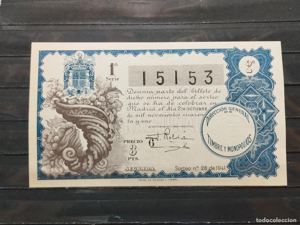 National Spanish Lottery: BZB DECIMO DE LOTERIA 1941. SORTEO 28. MADRID. MUY LIGERA DOBLEZ VERTICAL. MUY BUENA CALIDAD