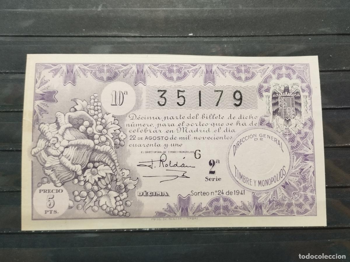 National Spanish Lottery: BZB DECIMO DE LOTERIA 1941. SORTEO 24. MADRID. PEQUE&Ntilde;O ARREGLO CON CELO. BUENA CALIDAD.