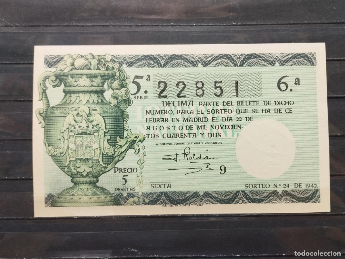 Lotaria Nacional: BZB DECIMO DE LOTERIA 1942. SORTEO 24. INFIMAS DOBLECES. BUENA CALIDAD.