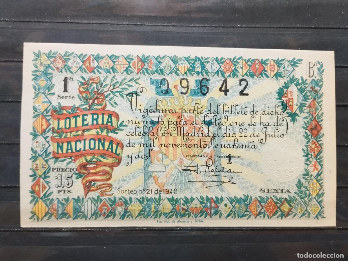 Lotaria Nacional: BZB DECIMO DE LOTERIA 1942. SORTEO 21. PERFECTO. SIN DOBLECES.