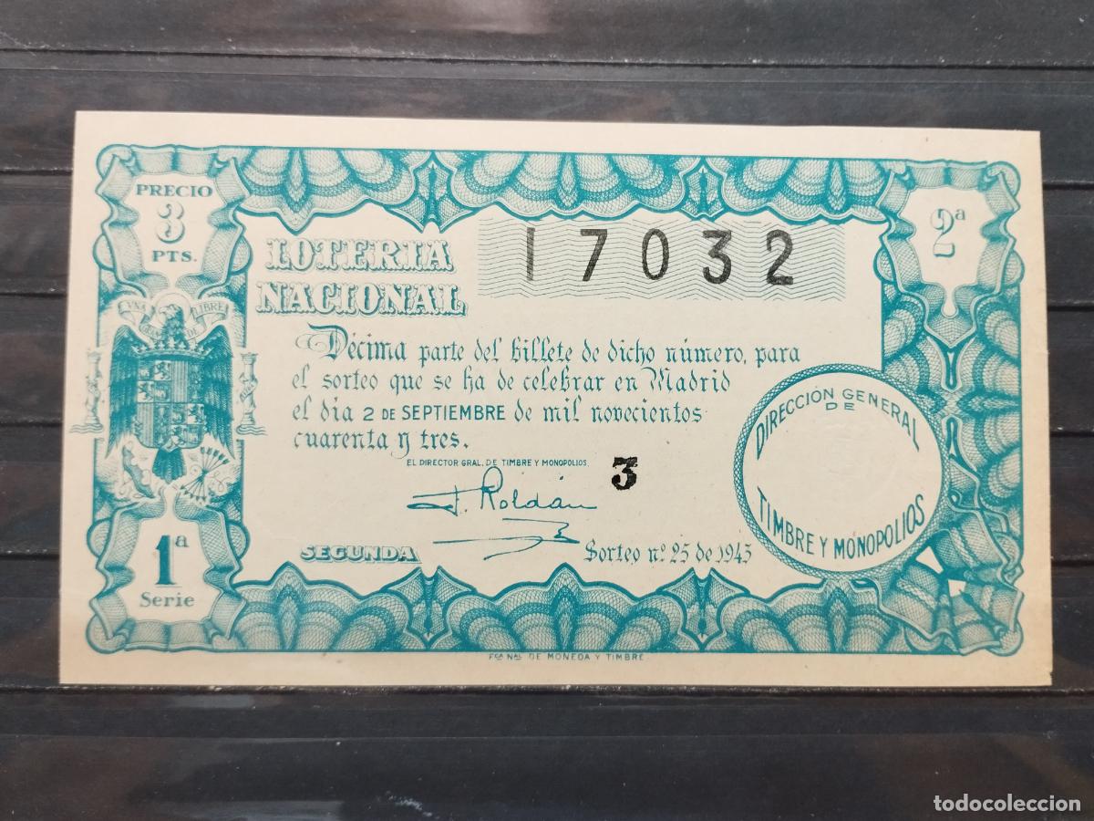 Loterie Nationale: BZB DECIMO DE LOTERIA 1943. SORTEO 25. PERFECTO. SIN DOBLAR