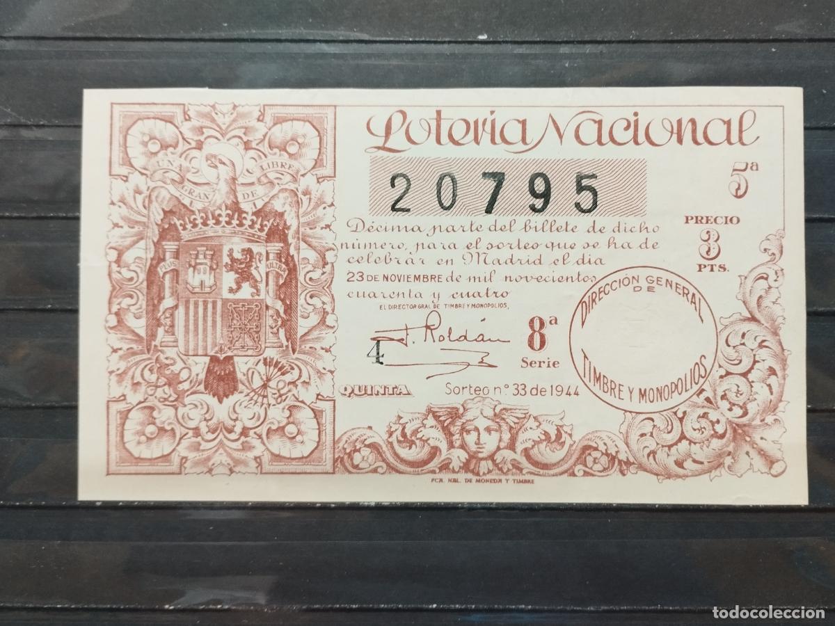 Loterie Nationale: BZB DECIMO DE LOTERIA 1944. SORTEO 33. PERFECTO. ALGUNA PEQUE&Ntilde;A ARRUGITA. SIN DOBLECES.