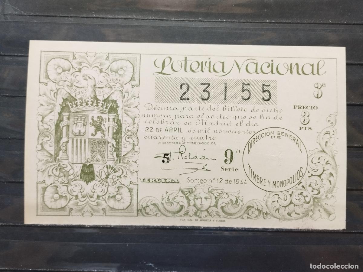 Loterie Nationale: BZB DECIMO DE LOTERIA 1944. SORTEO 12. INFIMA DOBLEZ. MUY BUENA CALIDAD.