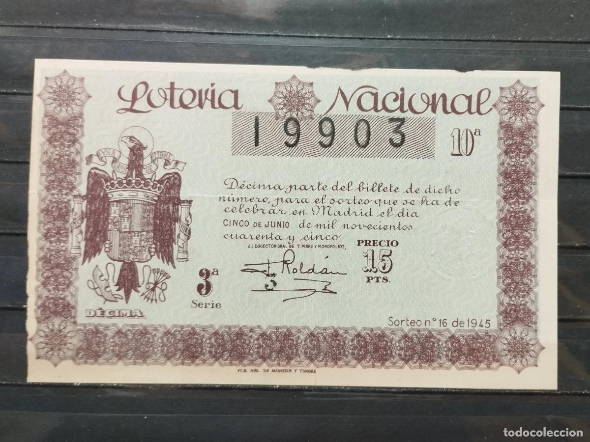 Loterie Nationale: BZB DECIMO DE LOTERIA 1945. SORTEO 16. ALGUNOS FALLOS EN LOS BORDES DEL DECIMO. DOBLEZ VERTICAL.