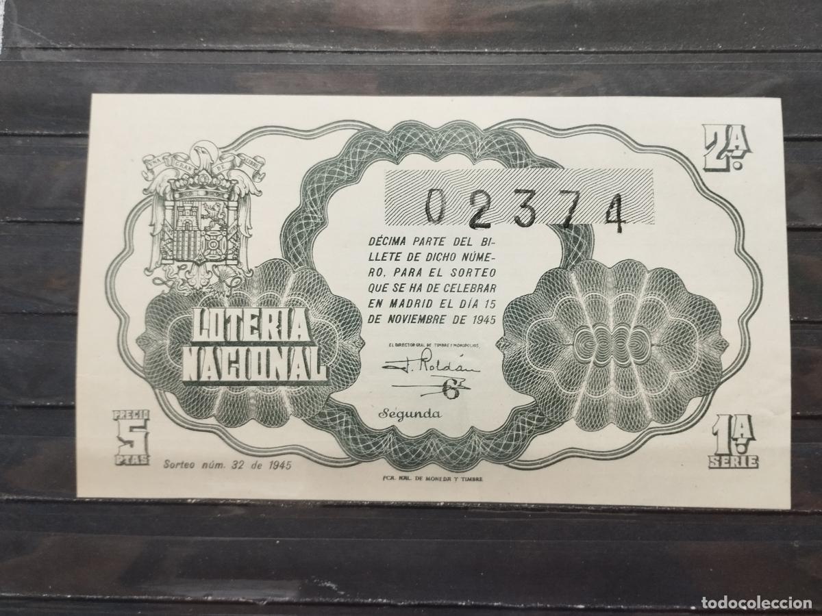 National Spanish Lottery: BZB DECIMO DE LOTERIA 1945. SORTEO 32. PERFECTO. SIN DOBLECES.