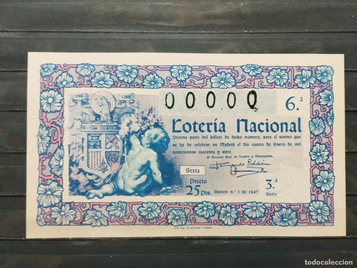 Loterie Nationale: BZB DECIMO DE LOTERIA 1947. SORTEO 1. PERFECTO. SIN DOBLECES. N&ordm; 00.000
