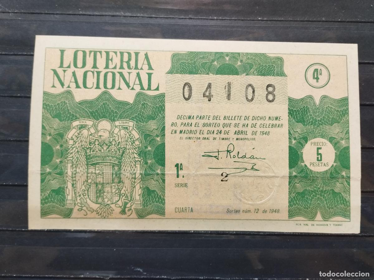 Nationale spanische Lotterie: BZB DECIMO DE LOTERIA 1948. SORTEO 12. DOBLEZ HORIZONTAL EN MITAD INFERIOR.