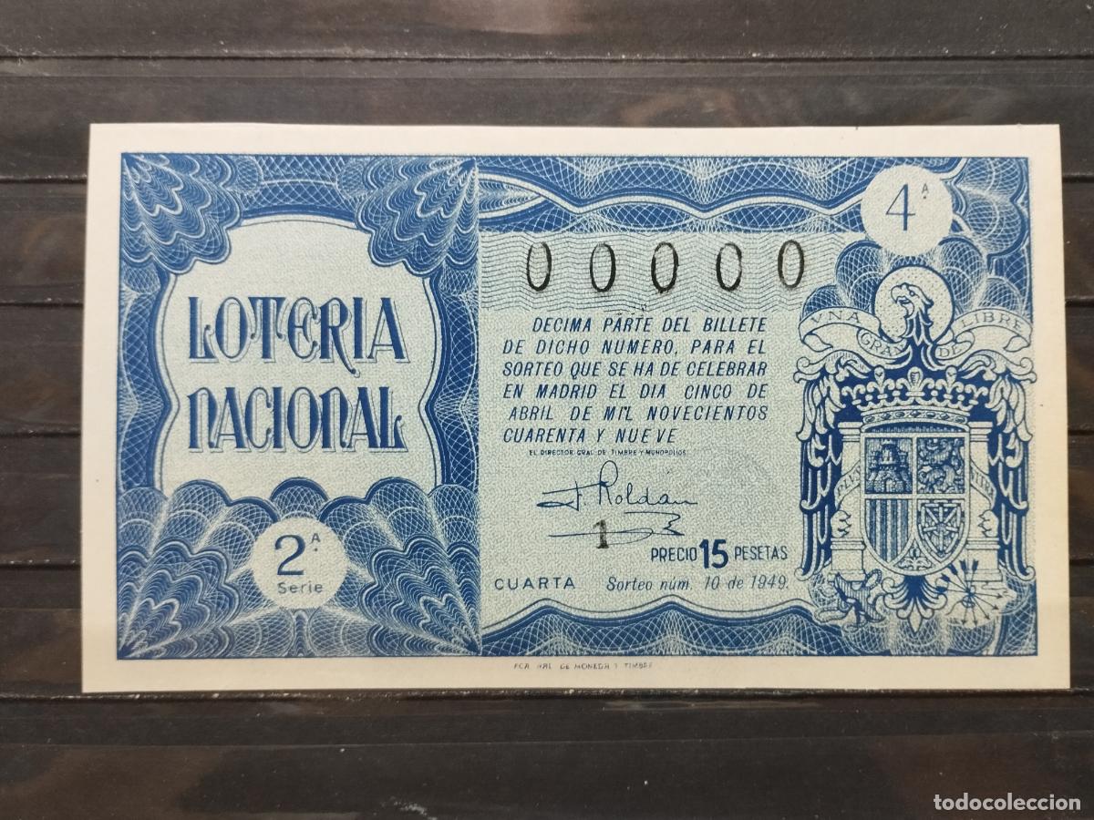 Loterie Nationale: BZB DECIMO DE LOTERIA 1949. SORTEO 10. PERFECTO. SIN DOBLECES. N&ordm; 00.000