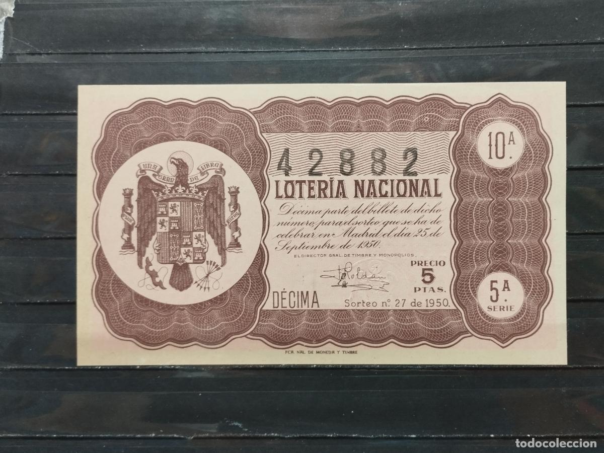 Lotaria Nacional: BZB DECIMO DE LOTERIA 1950. SORTEO 27. PERFECTO. SIN DOBLECES.