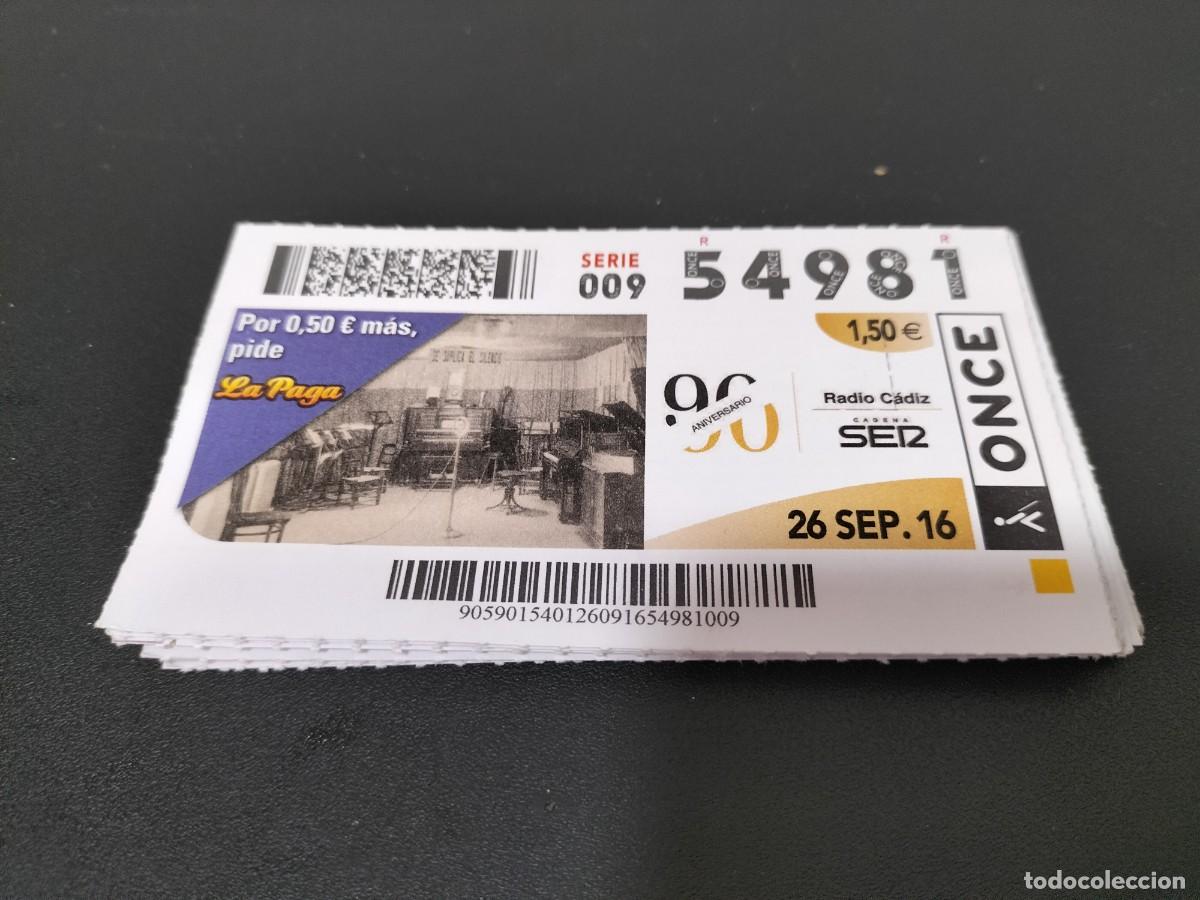 Loter&iacute;a nacional: 1 DECIMO O CUPON DE LA ONCE - 26 SEPTIEMBRE 2016 - RADIO CADIZ CADENA SER ( ANTIGUA EMISORA )