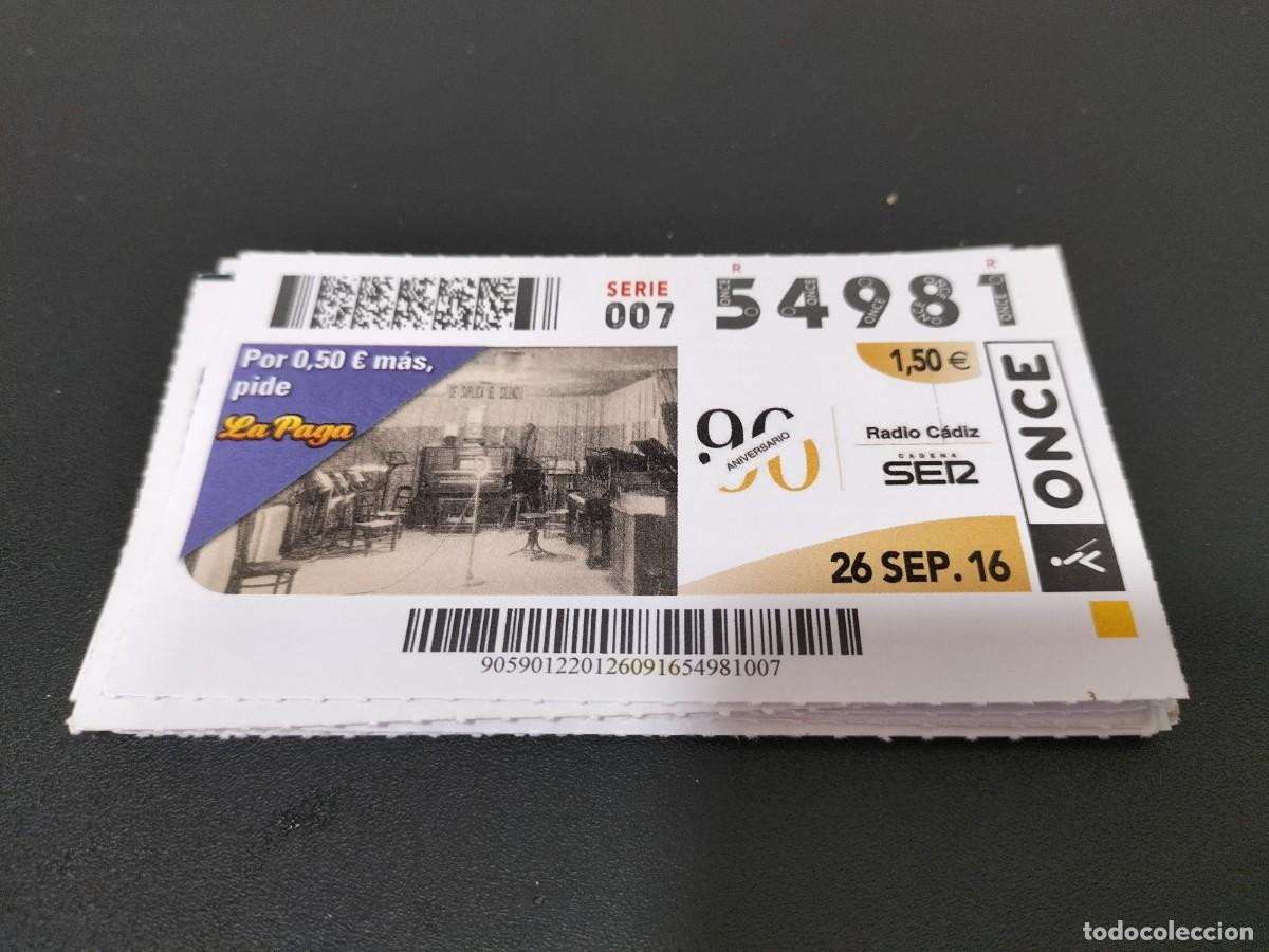 Loter&iacute;a nacional: 1 DECIMO O CUPON DE LA ONCE - 26 SEPTIEMBRE 2016 - RADIO CADIZ CADENA SER ( ANTIGUA EMISORA )