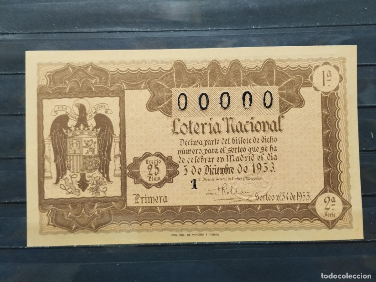 Loterie Nationale: BZB DECIMO DE LOTERIA 1953. SORTEO 34. PERFECTO. SIN DOBLECES. N&ordm; 00.000
