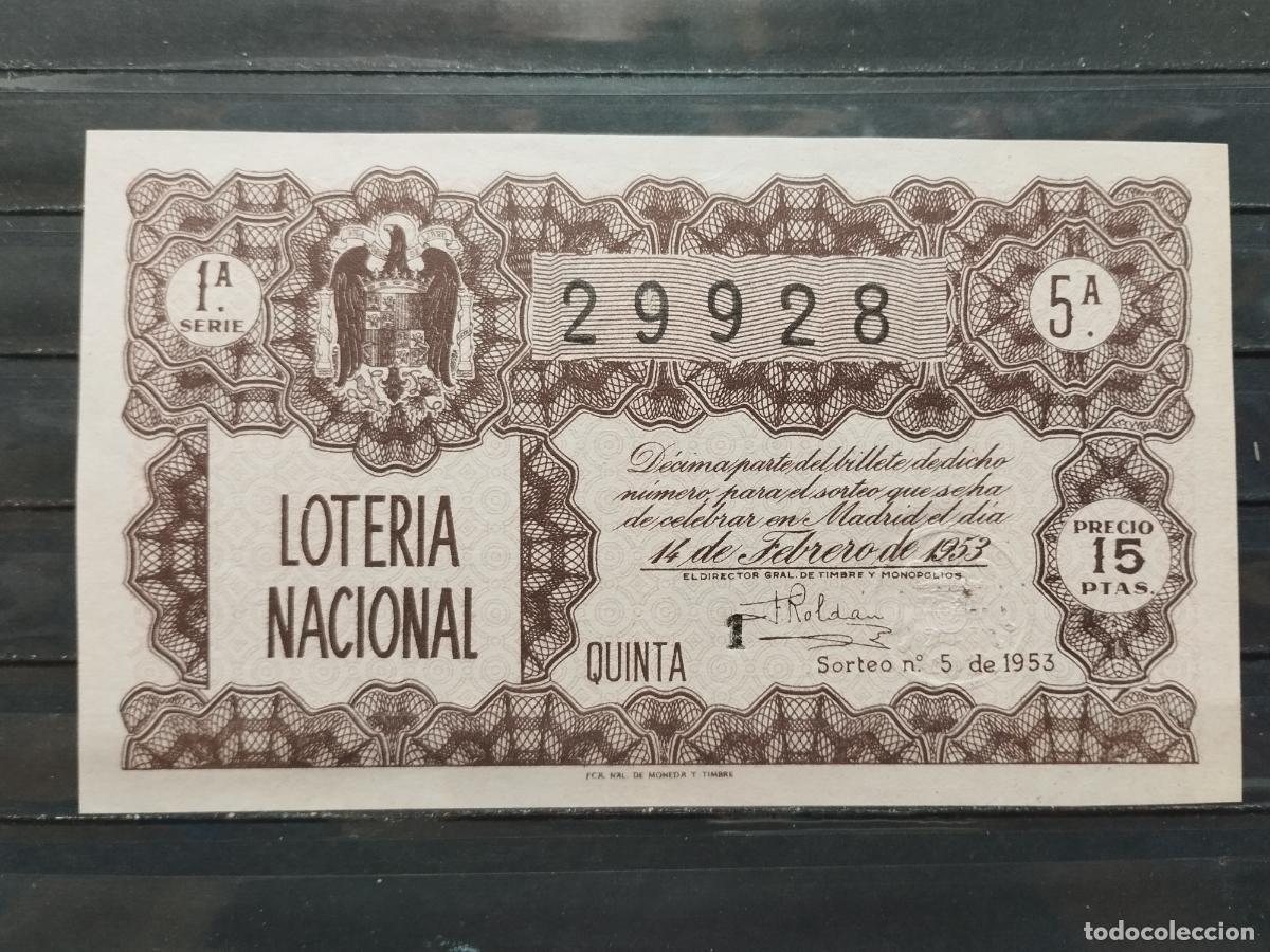 Loterie Nationale: BZB DECIMO DE LOTERIA 1953. SORTEO 5. MUY LIGERA DOBLEZ HORIZONTAL. BUENA CALIDAD