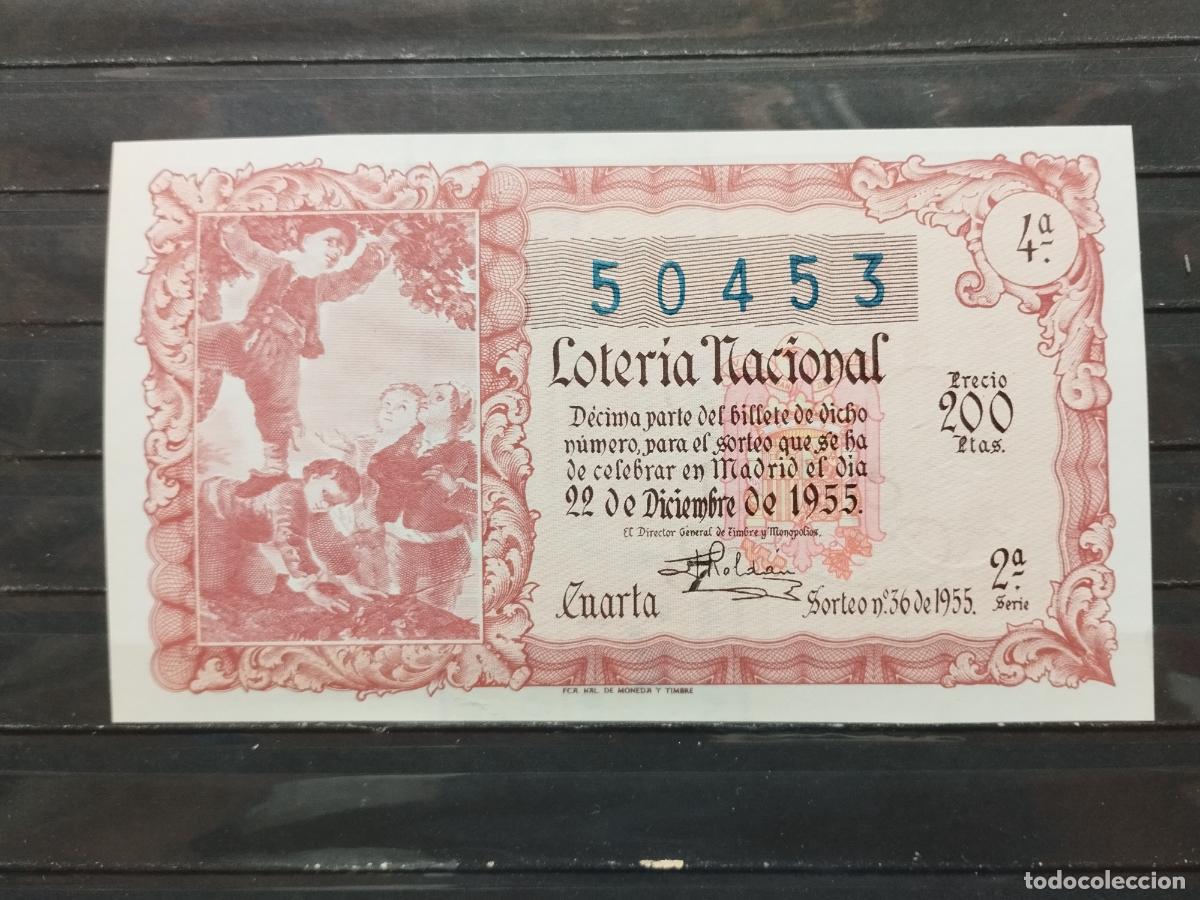 Lotteria Nationale Spagnola: BZB DECIMO DE LOTERIA 1955. SORTEO 36. PERFECTO. SIN DOBLECES.