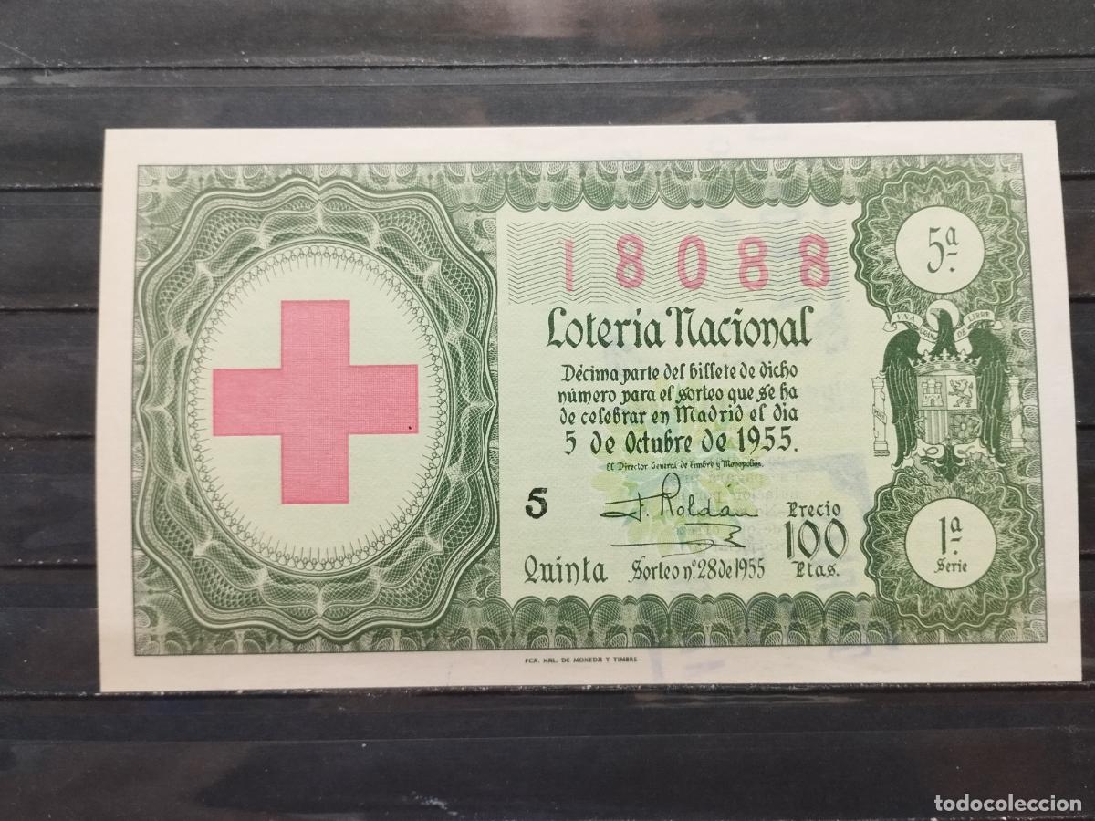 Nationale spanische Lotterie: BZB DECIMO DE LOTERIA 1955. SORTEO 28. CRUZ ROJA. PERFECTO. SIN DOBLECES.