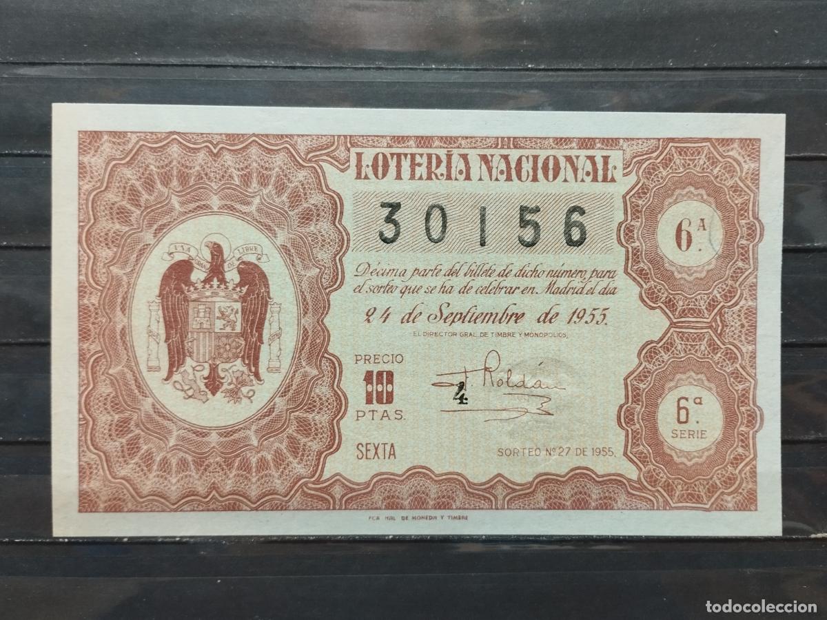 Lotaria Nacional: BZB DECIMO DE LOTERIA 1955. SORTEO 27. LIGERA DOBLEZ EN MARGEN IZQUIERDO. BUENA CALIDAD