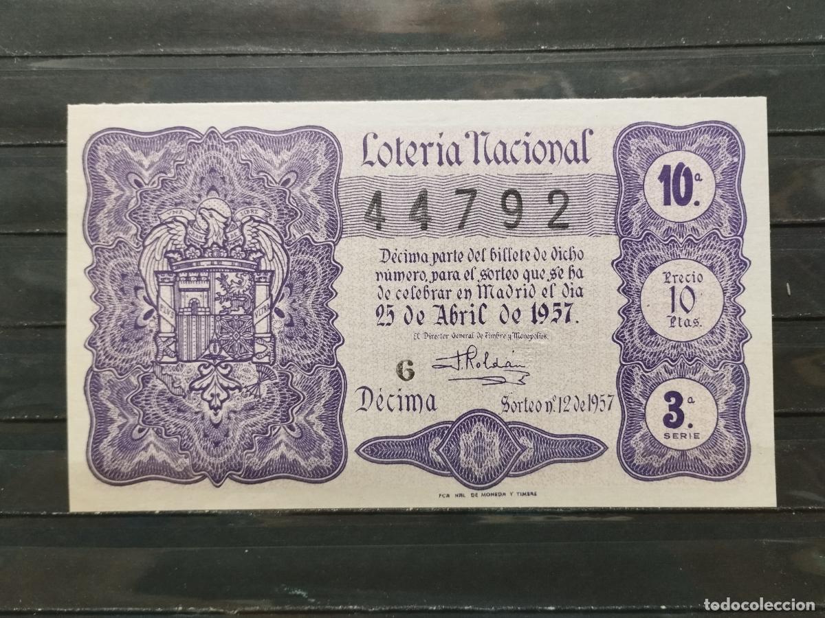 Lotaria Nacional: BZB DECIMO DE LOTERIA 1957. SORTEO 12. PERFECTO SIN DOBLECES.