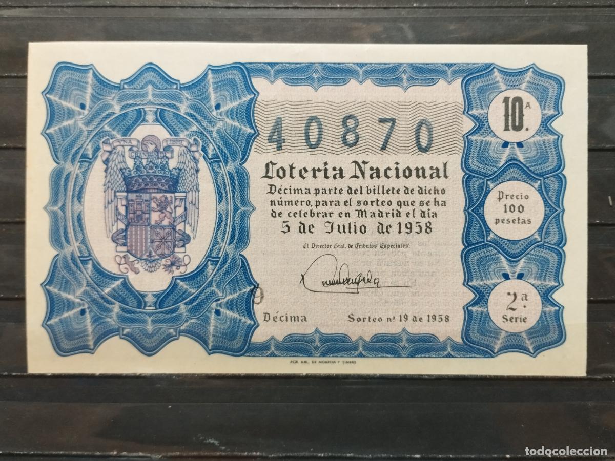 Lotaria Nacional: BZB DECIMO DE LOTERIA 1958. SORTEO 19. PERFECTO SIN DOBLECES.