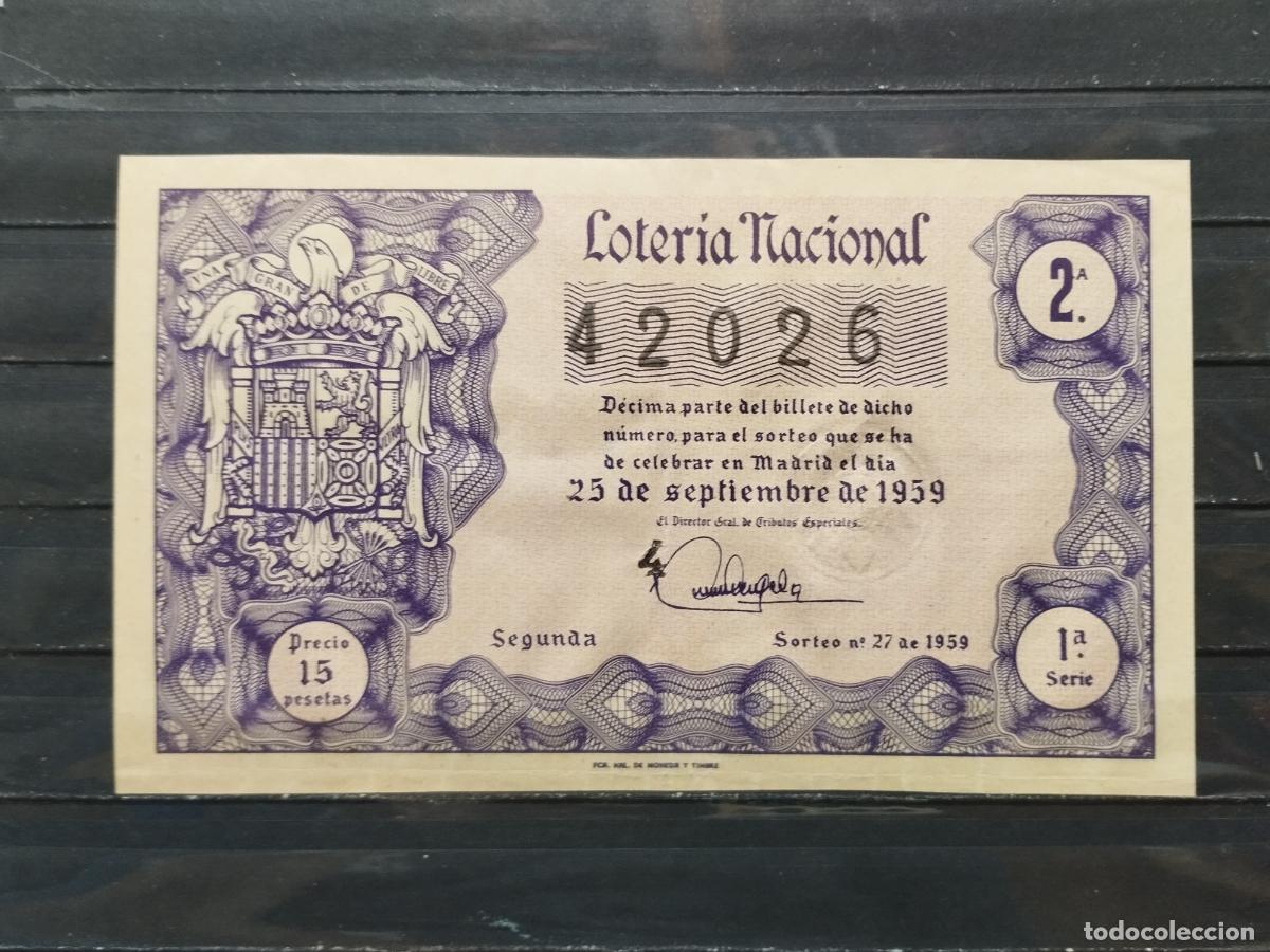 National Spanish Lottery: BZB DECIMO DE LOTERIA 1959. SORTEO 27. LIGERA DOBLEZ MARGEN INFERIOR