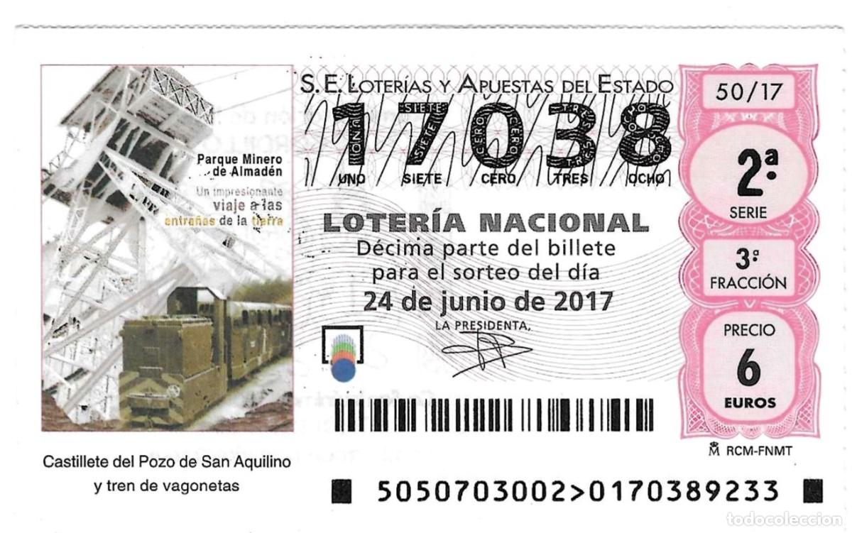 Loter&iacute;a nacional: D&eacute;cimo Loter&iacute;a Nacional. sorteo n&ordm; 50 de 2017. Parque minero de Almad&eacute;n. ref. 9-1750