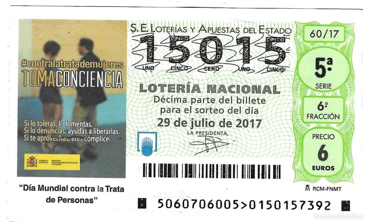 Loter&iacute;a nacional: D&eacute;cimo Loter&iacute;a Nacional. sorteo n&ordm; 60 de 2017. D&iacute;a Mundial contra la trata de personas. 9-1760