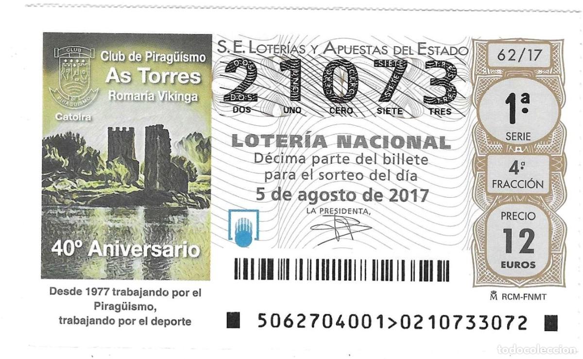 Loter&iacute;a nacional: D&eacute;cimo Loter&iacute;a Nacional, sorteo n&ordm; 62 de 2017. Aniv. Club de Piraguismo. ref. 9-1762