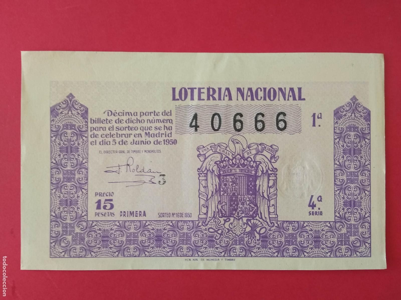 Loter&iacute;a nacional: DECIMO DE LOTERIA NACIONAL A&Ntilde;O 1950 SORTEO N&ordm; 16