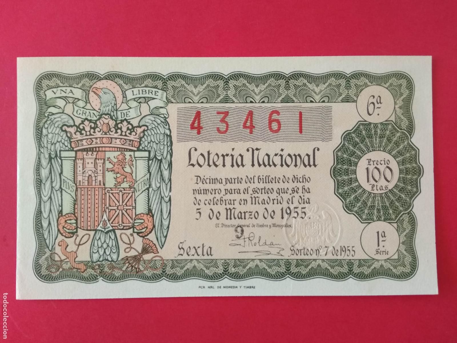 Loter&iacute;a nacional: DECIMO DE LOTERIA NACIONAL A&Ntilde;O 1955 SORTEO N&ordm; 7