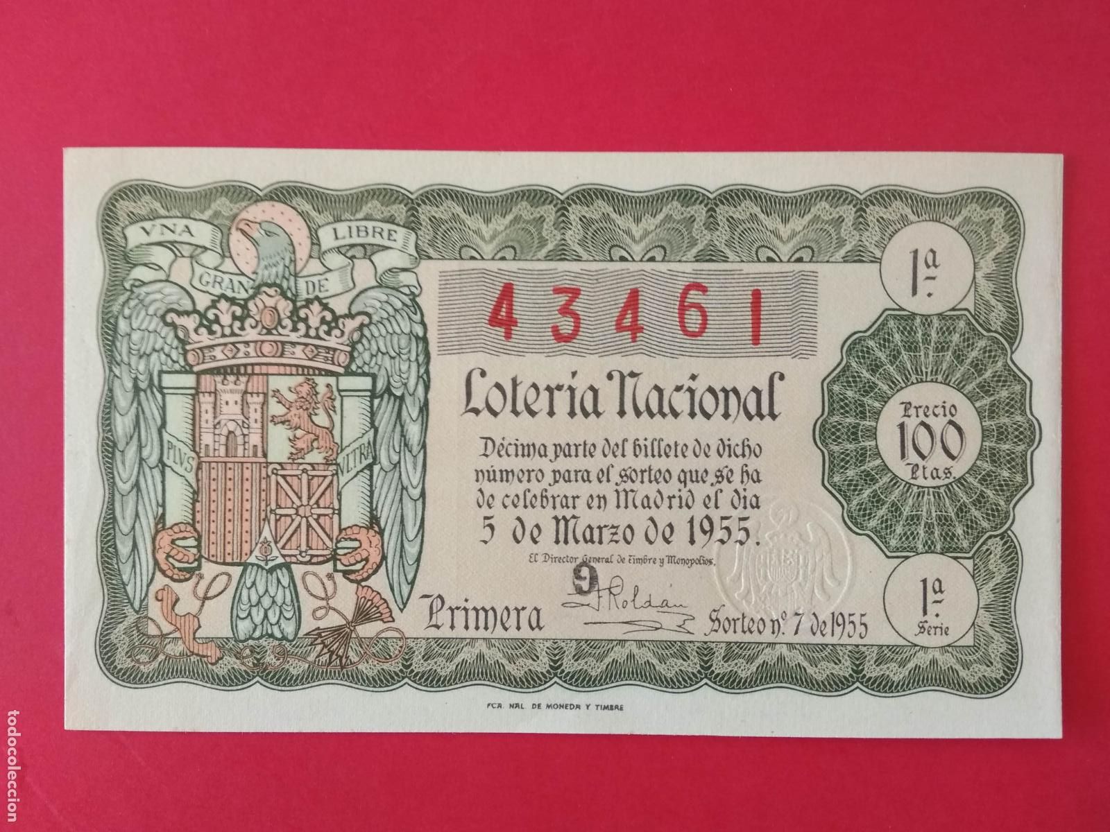 Loter&iacute;a nacional: DECIMO DE LOTERIA NACIONAL A&Ntilde;O 1955 SORTEO N&ordm; 7