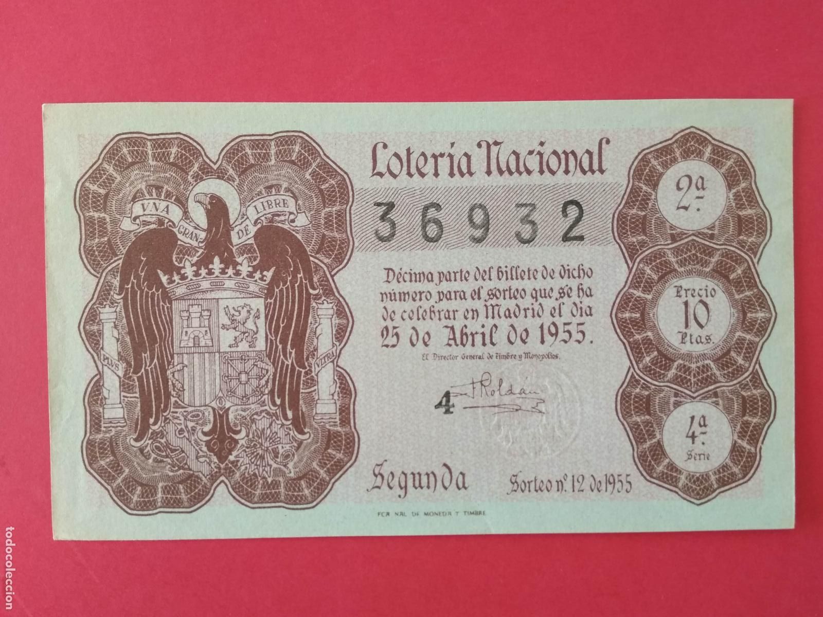 Loter&iacute;a nacional: DECIMO DE LOTERIA NACIONAL A&Ntilde;O 1955 SORTEO N&ordm; 12