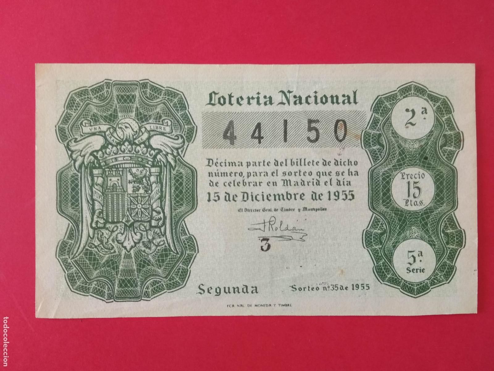 Loter&iacute;a nacional: DECIMO DE LOTERIA NACIONAL A&Ntilde;O 1955 SORTEO N&ordm; 35