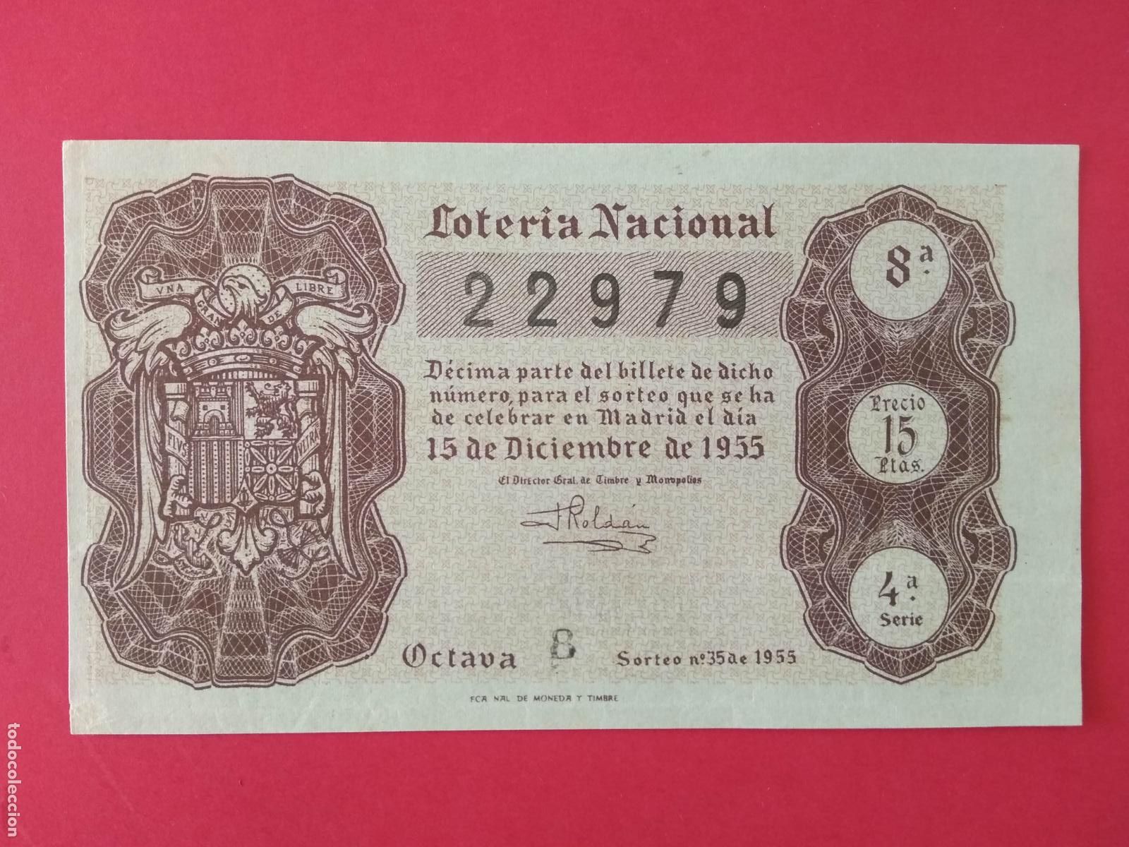 Loter&iacute;a nacional: DECIMO DE LOTERIA NACIONAL A&Ntilde;O 1955 SORTEO N&ordm; 35