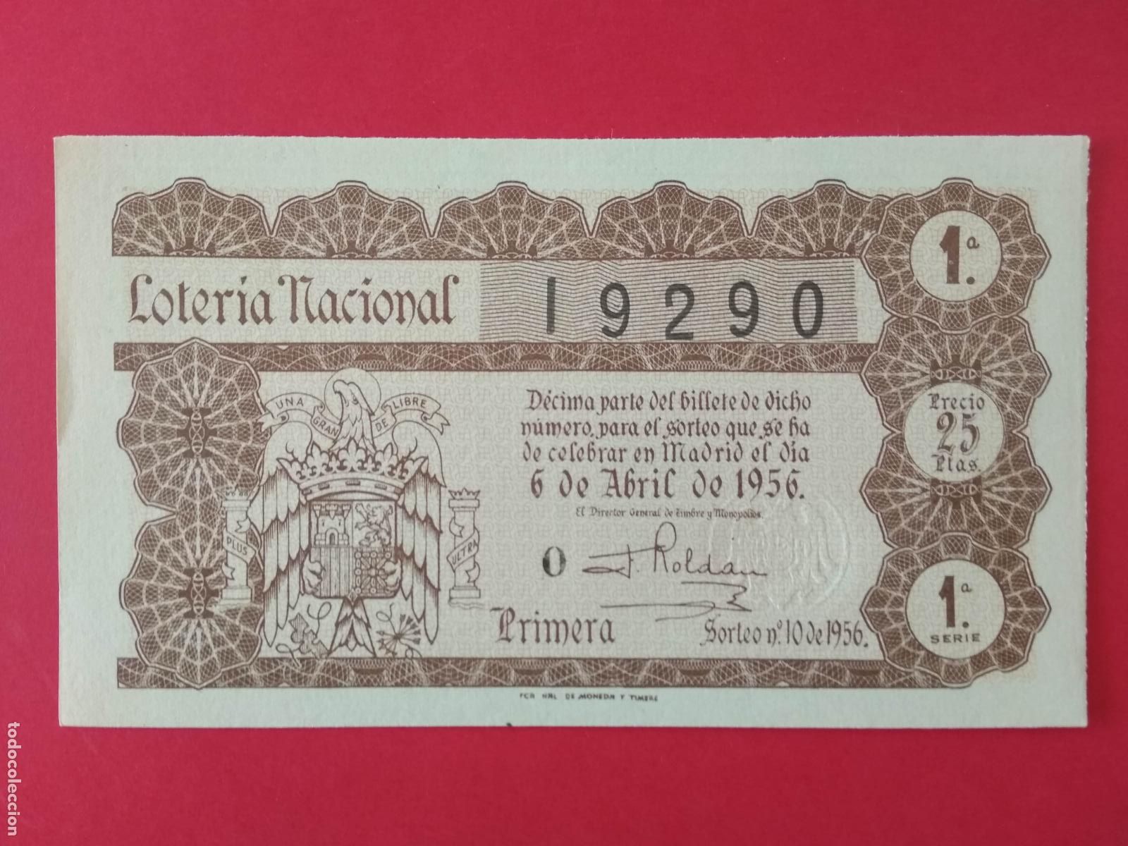 Loter&iacute;a nacional: DECIMO DE LOTERIA NACIONAL A&Ntilde;O 1956 SORTEO N&ordm; 10