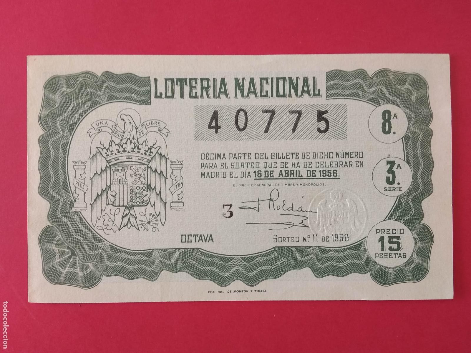 Loter&iacute;a nacional: DECIMO DE LOTERIA NACIONAL A&Ntilde;O 1956 SORTEO N&ordm; 11