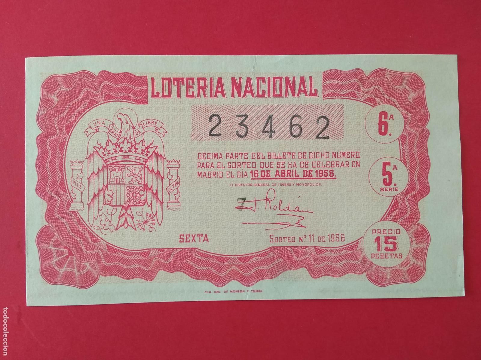 Loter&iacute;a nacional: DECIMO DE LOTERIA NACIONAL A&Ntilde;O 1956 SORTEO N&ordm; 11