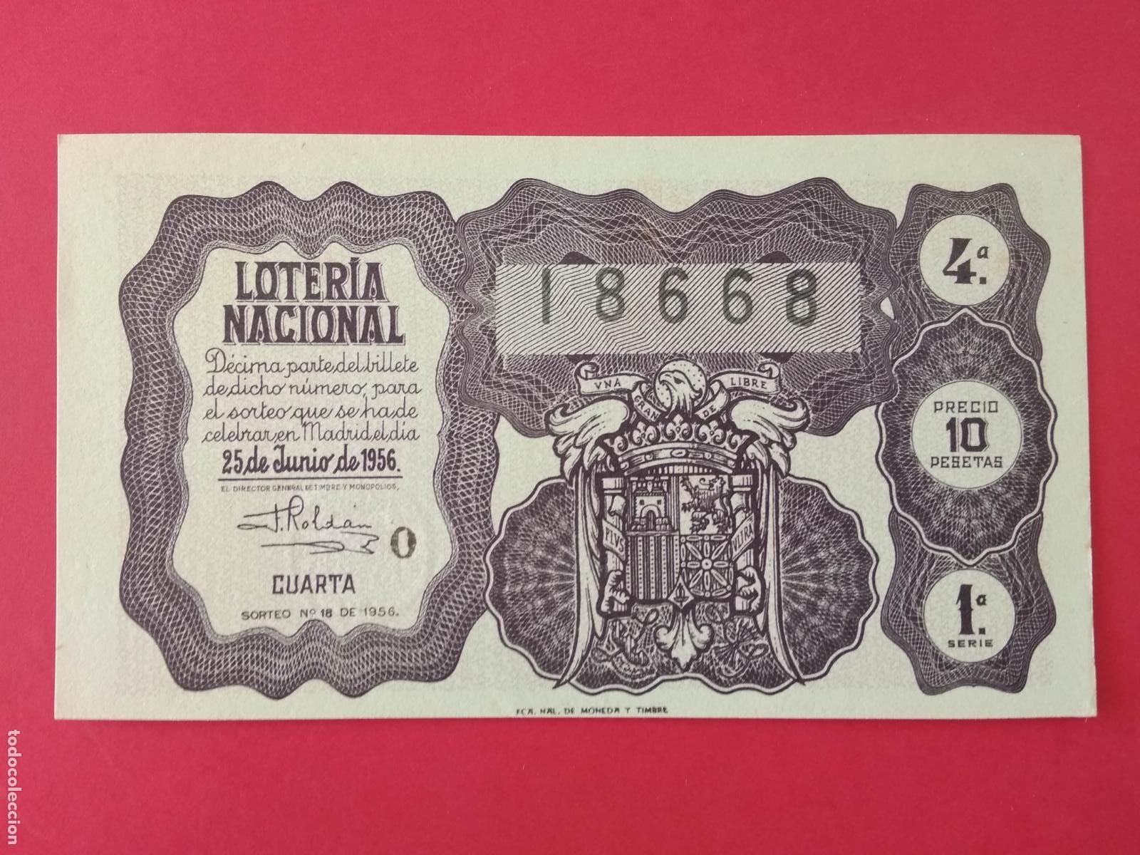 Loter&iacute;a nacional: DECIMO DE LOTERIA NACIONAL A&Ntilde;O 1956 SORTEO N&ordm; 18