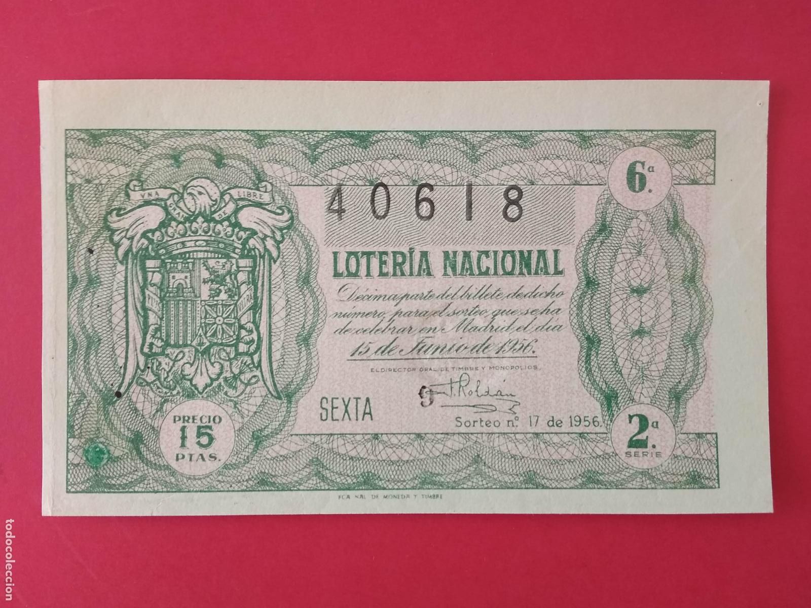 Loter&iacute;a nacional: DECIMO DE LOTERIA NACIONAL A&Ntilde;O 1956 SORTEO N&ordm; 17