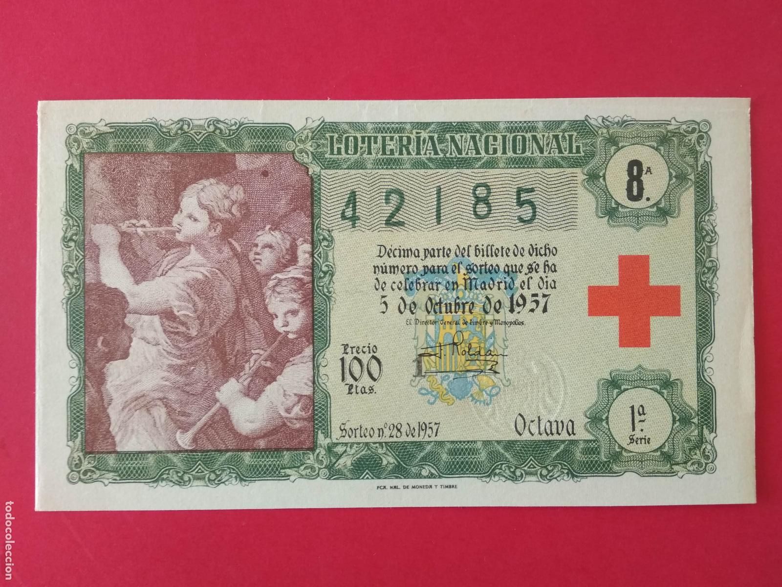 Loter&iacute;a nacional: DECIMO DE LOTERIA NACIONAL A&Ntilde;O 1956 SORTEO N&ordm; 28 CRUZ ROJA