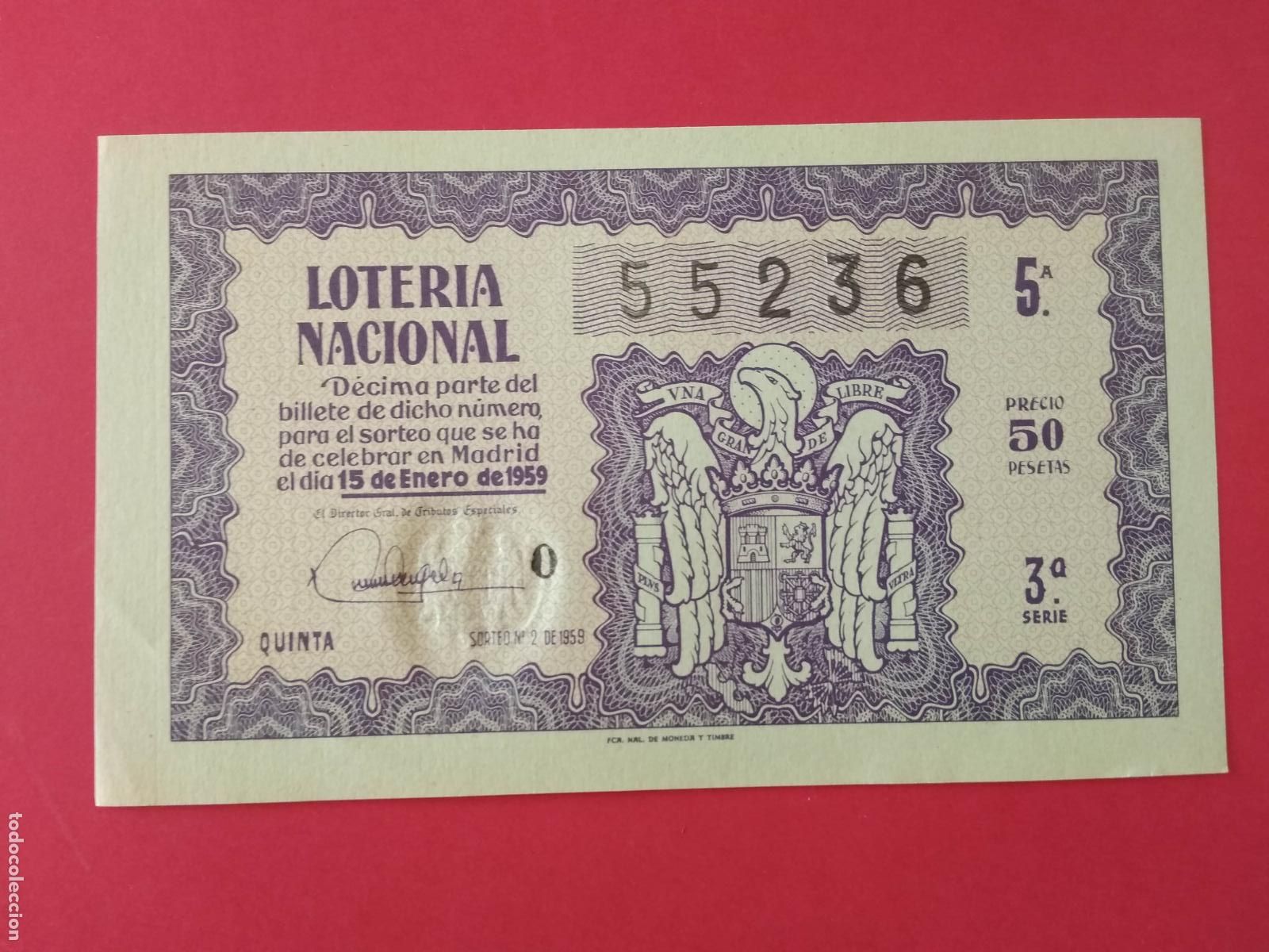 Loter&iacute;a nacional: DECIMO DE LOTERIA NACIONAL A&Ntilde;O 1959 SORTEO N&ordm; 2