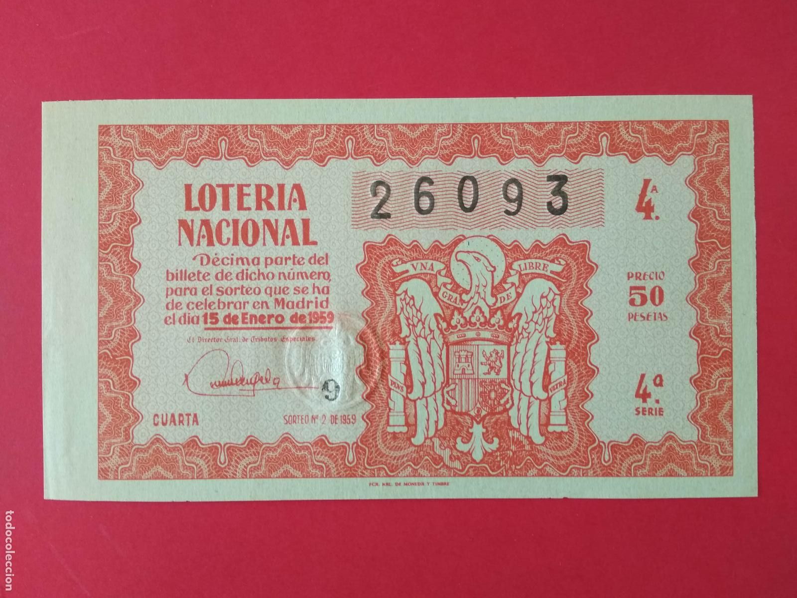 Loter&iacute;a nacional: DECIMO DE LOTERIA NACIONAL A&Ntilde;O 1959 SORTEO N&ordm; 2
