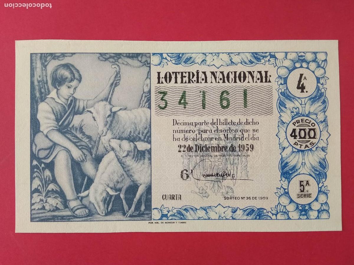 Loter&iacute;a nacional: DECIMO DE LOTERIA NACIONAL A&Ntilde;O 1959 SORTEO N&ordm; 36