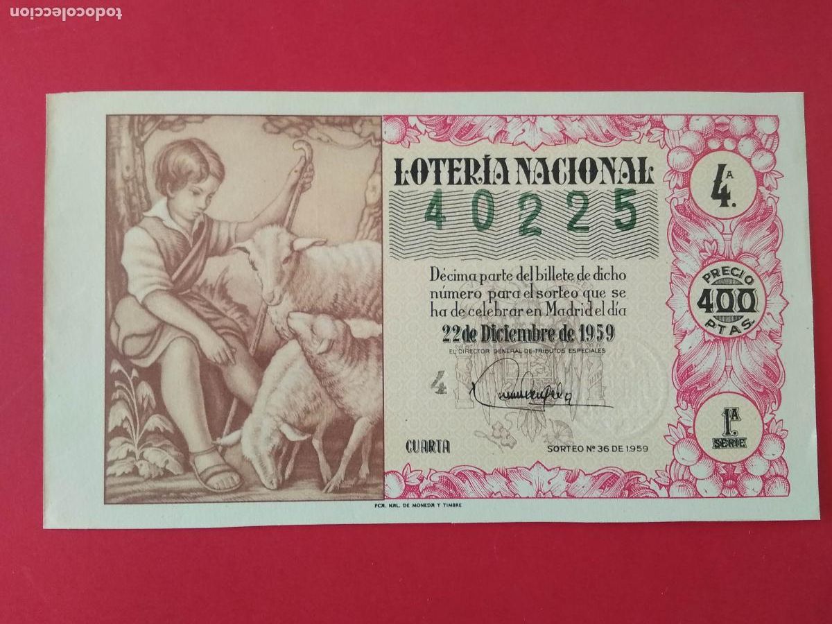 Loter&iacute;a nacional: DECIMO DE LOTERIA NACIONAL A&Ntilde;O 1959 SORTEO N&ordm; 36