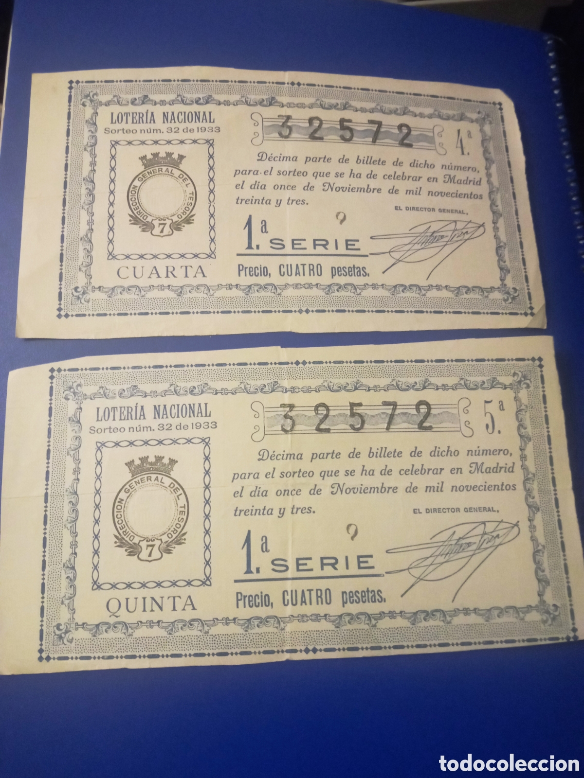 Loter&iacute;a nacional: Dos decimos de Loter&iacute;a Nacional de 11 de Noviembre de 1933