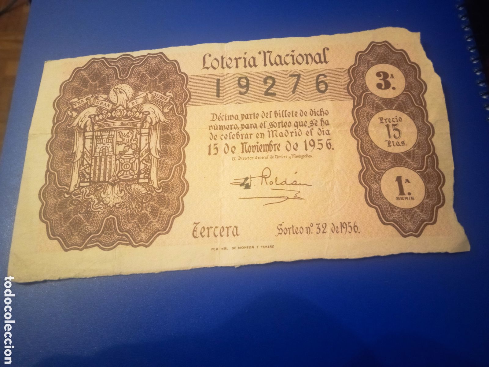 Loter&iacute;a nacional: Decimo de loter&iacute;a Nacional de 15 de Noviembre de 1956,Do&ntilde;a Manolita, Madrid