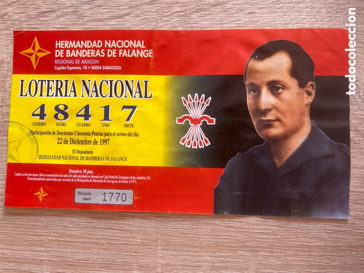 Loter&iacute;a nacional: Loter&iacute;a nacional hermandad de banderas de falange 1997