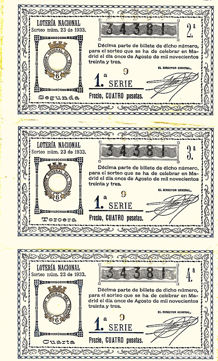 Loter&iacute;a nacional: TIRA DE 4 D&Eacute;CIMOS DE LOTERIA 1933