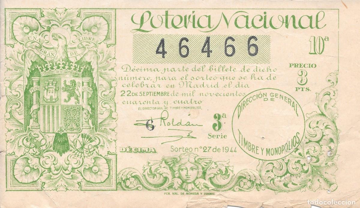 Loterie Nationale: LOTER&Iacute;A NACIONAL. SORTEO 27 DE 1944