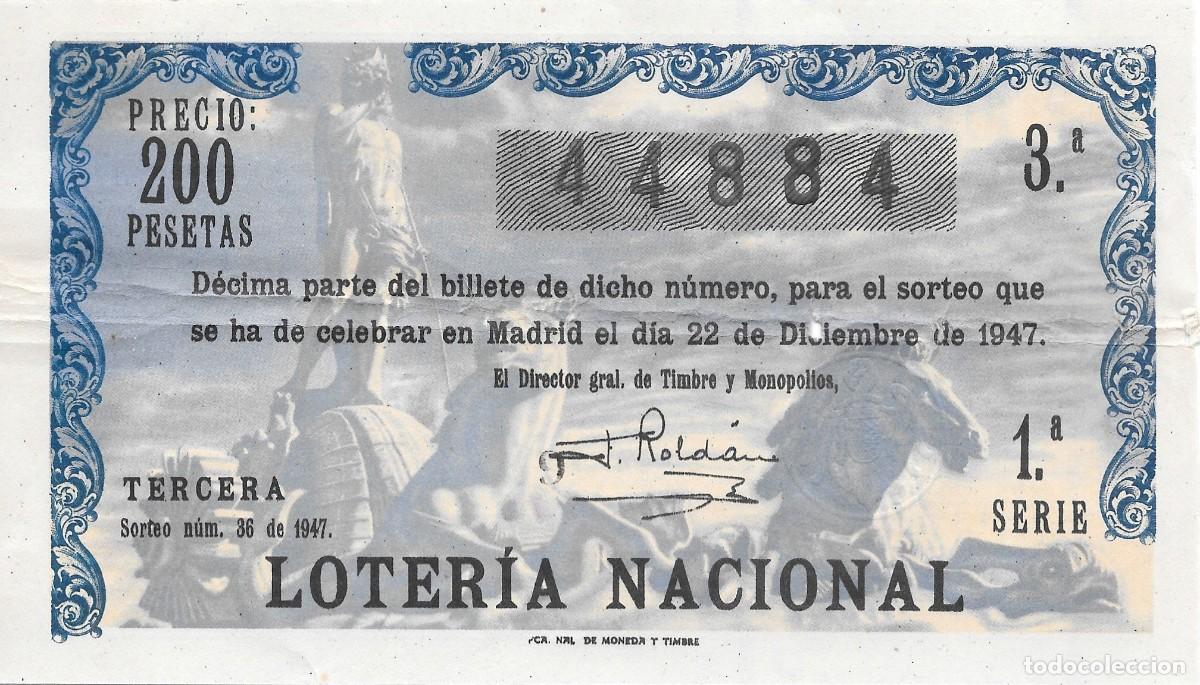 National Spanish Lottery: LOTER&Iacute;A NACIONAL. SORTEO 36 DE 1947