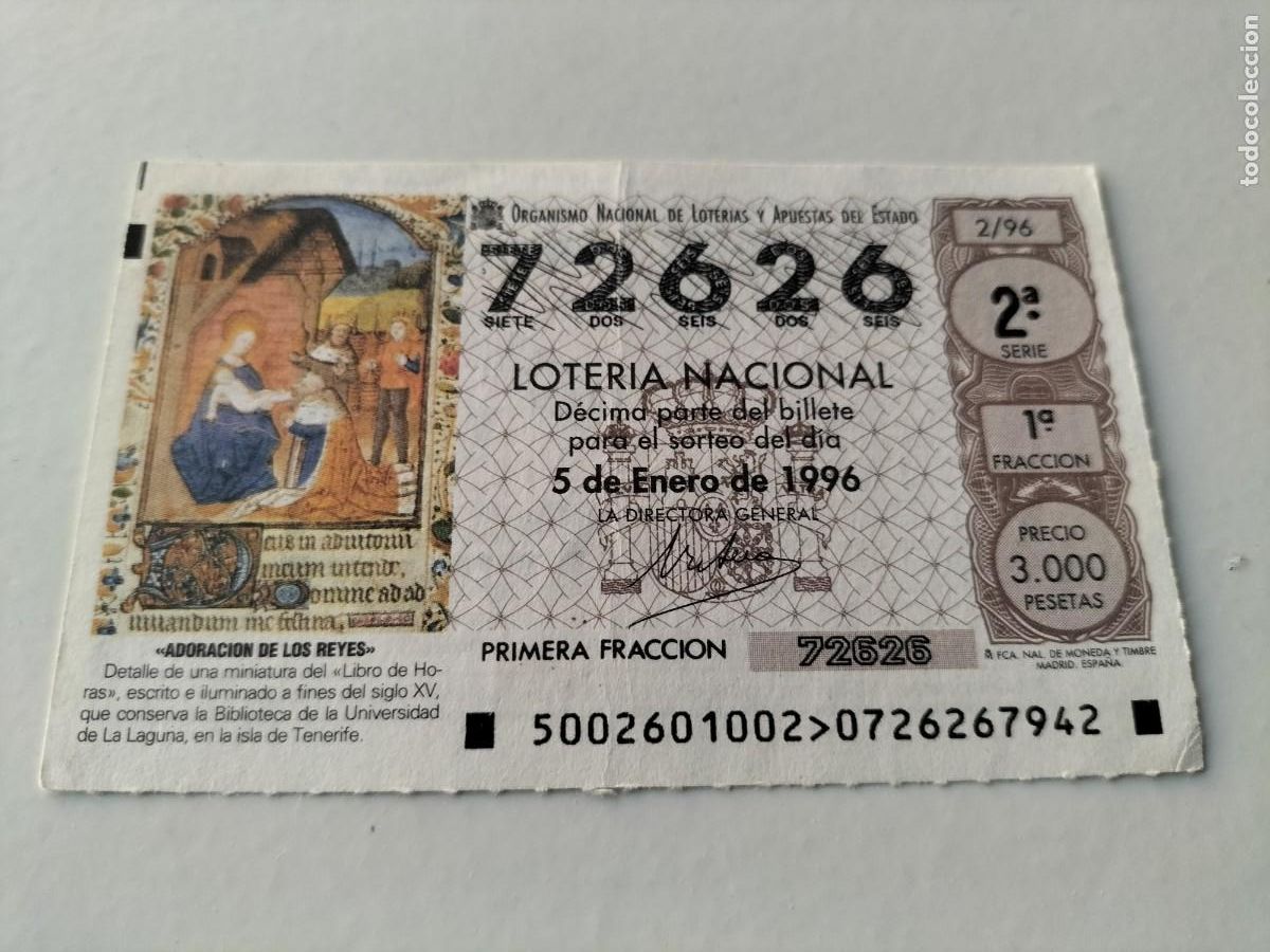 Loter&iacute;a nacional: 1 DECIMO LOTERIA DEL SABADO - 5 ENERO 1996 - 2/96 - NI&Ntilde;O - UNIVERSIDAD DE LA LAGUNA - TENERIFE